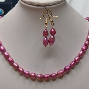 Pink Freshwater Pearls Necklace Earrings  Set